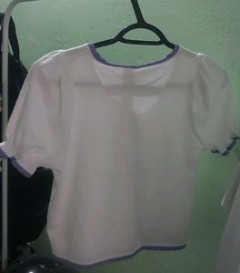 Cute White &amp; purple Puff Sleeve Blouse