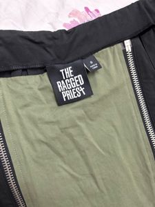 Khaki and Black zipper Paneled Mini Skirt 🫒