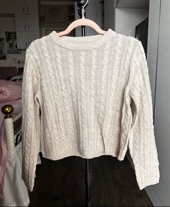 Cream Cable Knit Cropped Sweater