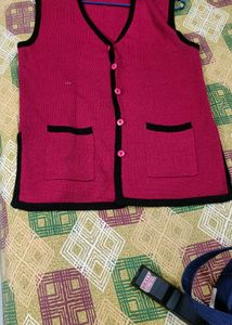 Pink Knit Vest with Pockets