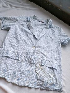 Blue White Embroidered Shirt