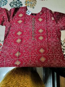 Stylish Red Printed Kurta Set