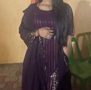 Elegant Purple Sequined Kurta Set