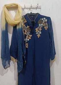 Embellished Navy Blue Kurta
