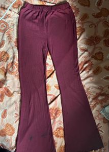 High Waist Ribbed Flared Trouser