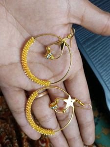 Gold Hoop Earrings with Star Charm