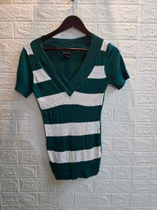 Striped V-Neck Knit Sweater