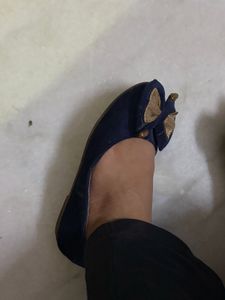 Navy Blue Ballerinas with Gold Bow
