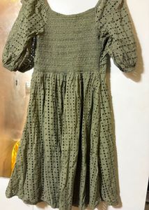 Olive Green Eyelet Dress