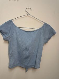 Blue Tie-Front Crop Top