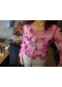 Pink Butterfly Bell Sleeve Top