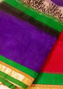 Vibrant Ombre Stripe Saree with Floral Border