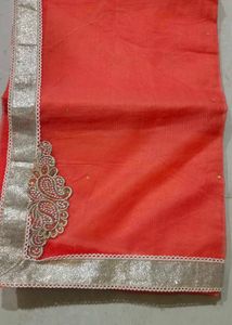 Coral Paisley Embroidered Sari