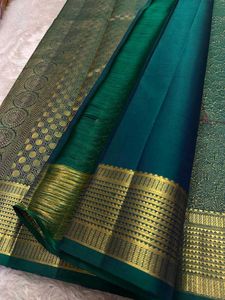 Elegant Teal Silk Saree with Gold Border