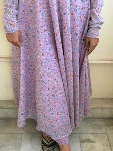 Lavender Floral Anarkali suit