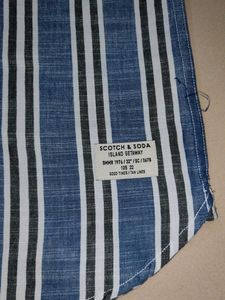 Scotch And Soda Branded Striped Blue Casual Shirt