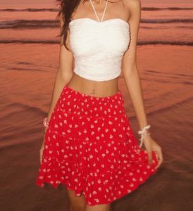 Red Floral Tiered Mini Skirt🌊🦩