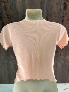 Peach Ribbed Button-Up Top