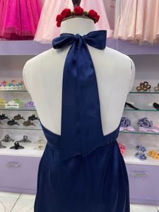 Navy Blue Halter Neck  Dress