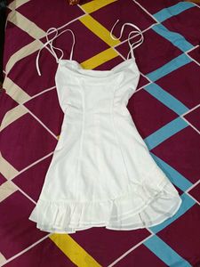 Chic White Ruffle Strap Dress