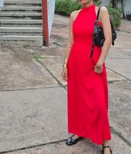 Vibrant Red Halter Neck Maxi Dress