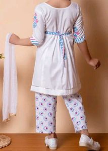 White Printed Kurta Set with Dupatta