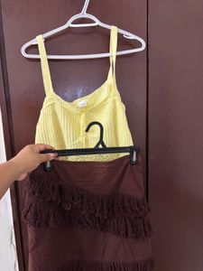 Crocheted Lace Trim Cami Top and Skirt set