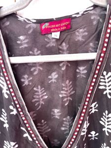 Handblock Print Brown Printed Wrap Top
