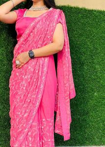 Pink Floral Saree