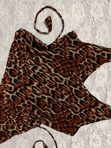 Leopard Print Halter Neck y2k asymmetrical Top