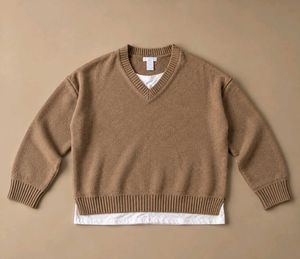 BROWN V-NECK KNIT SWEATER