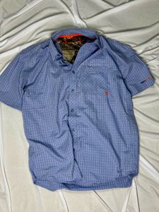 Blue Plaid Short Sleeve Button-Up Shirt