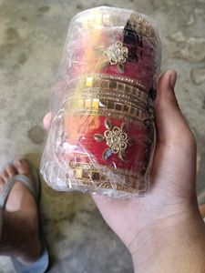 Red &amp; Gold Embellished Bangle Set