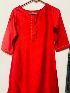 Red Kurti with Gold Detailing