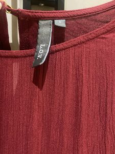 Maroon Bell Sleeve Tie-Front Top