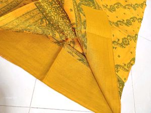 Yellow Organza Printed Saree