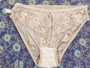 Beige Color Satin &amp; Lace Bra Panty Set(Brand New)