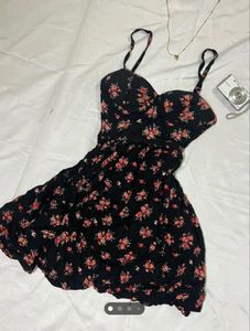 Padded Floral Print Spaghetti Strap Mini Dress