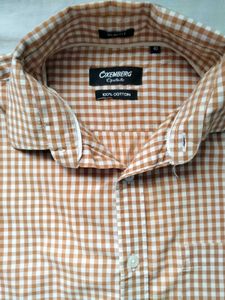 Orange Men Checked Shirt Button-Down