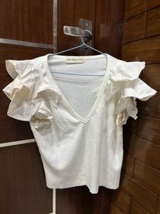 White Ruffle Sleeve Top