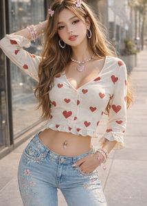 Heart Print V-Neck Top