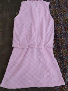 Pink Checked Vest &amp; Skirt Set