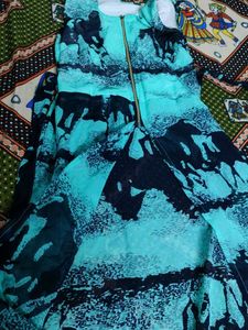 Aqua Blue Abstract Print Dress