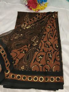 Elegant Brown Floral Print Saree with blouse