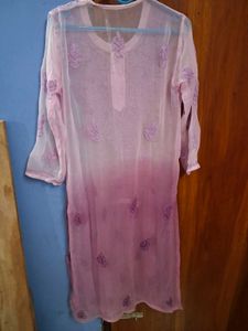 Embroidered Pink Chikankari Kurta