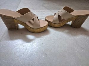 Chic Wedge Mules - Beige, Size 6 India