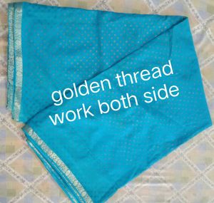 Beautiful Teal Saree with Golden Thread Work ,