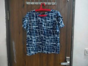 Stylish Blue & White Printed Top medium size