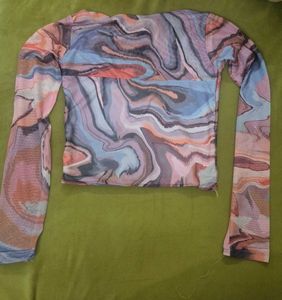 Sheer Marble Print Long Sleeve Top