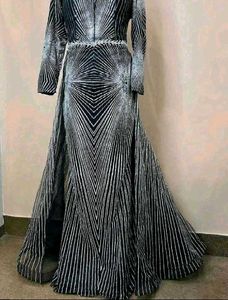 Striking Black & White Geometrical Print Gown